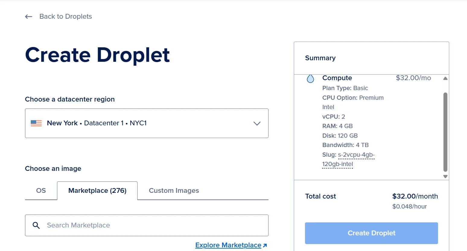 Create droplet
