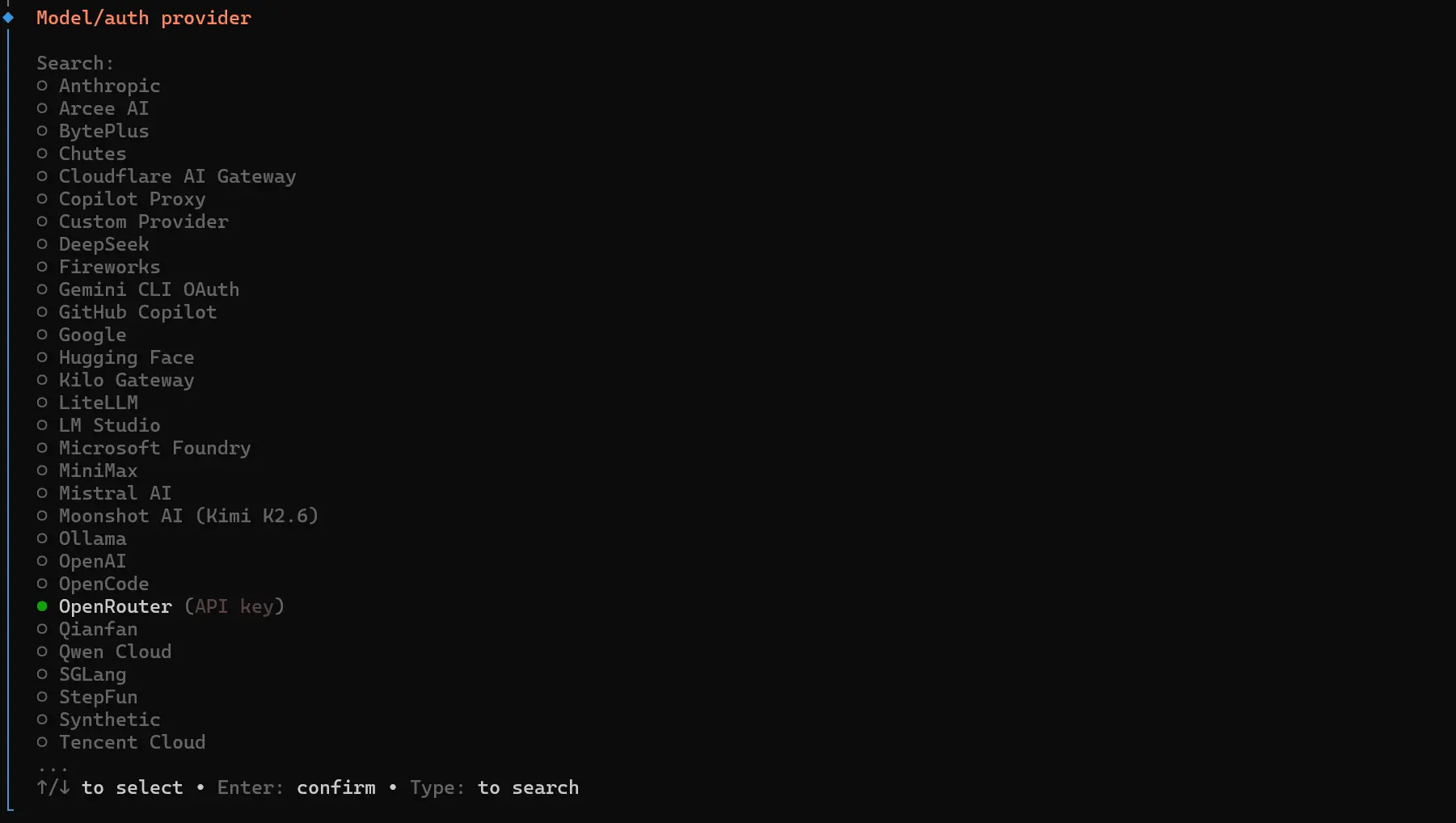 Set up provider di openclaw